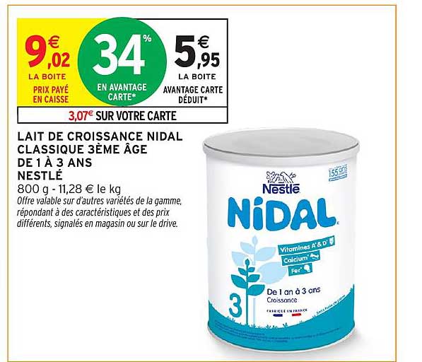 LAIT DE CROISSANCE NIDAL CLASSIQUE 3ème ÂGE DE 1 À 3 ANS NESTLÉ