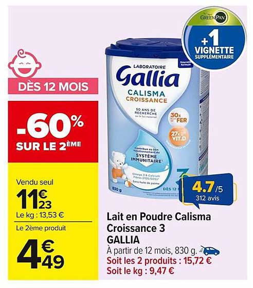 Lait en Poudre Calisma Croissance 3 GALLIA