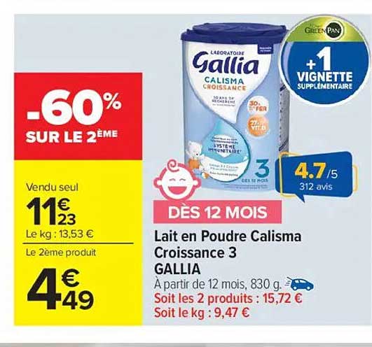 Lait en Poudre Calisma Croissance 3 GALLIA