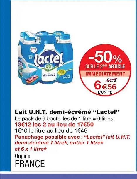 Lait U.H.T. demi-écrémé “Lactel”