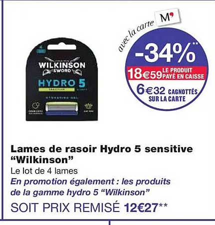 Lames de rasoir Hydro 5 sensitive “Wilkinson”