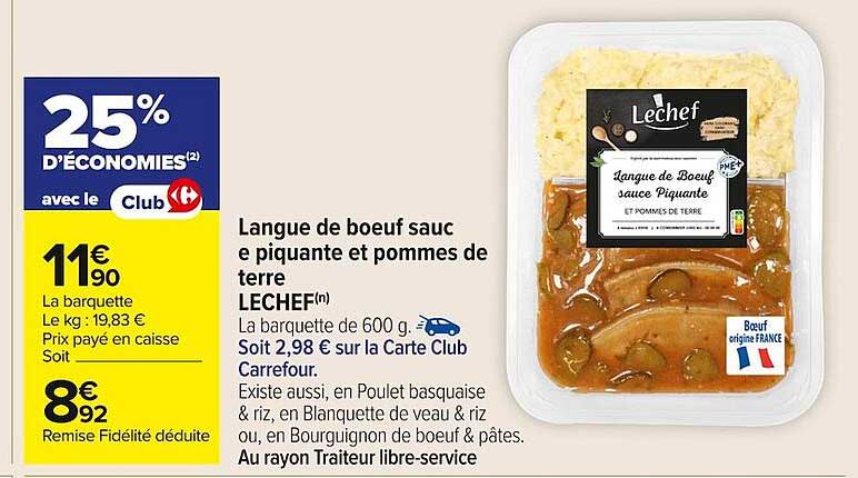 Langue de boeuf sauc e piquante et pommes de terre