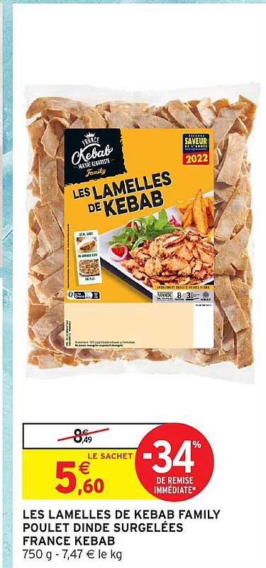 LES LAMELLES DE KEBAB FAMILY POULLET DINDE SURGELÉES