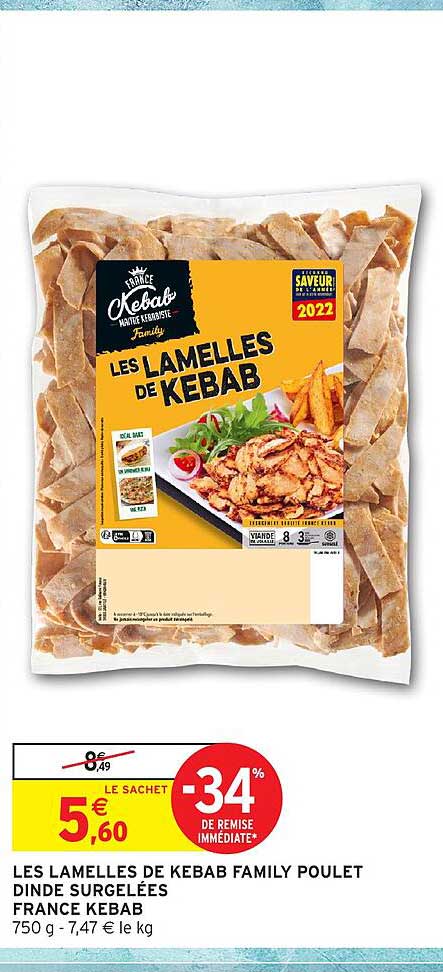LES LAMELLES DE KEBAB FAMILY POULOT DINDE SURGELÉES