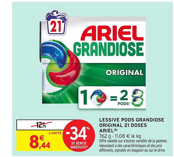 LESSIVE PODS GRANDIOSE ORIGINAL 21 DOSES ARIEL
