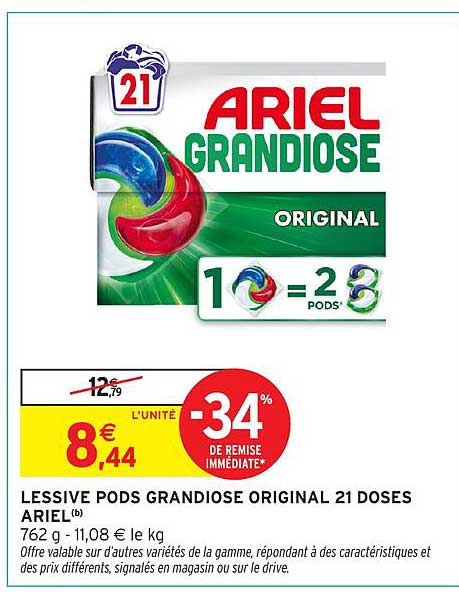 LESSIVE PODS GRANDIOSE ORIGINAL 21 DOSES ARIEL