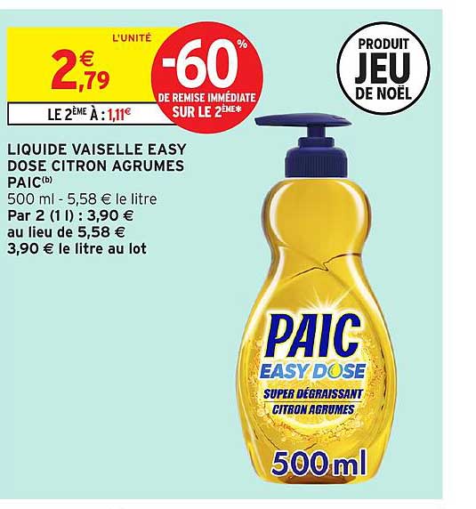LIQUIDE VAISSELLE EASY DOSE CITRON AGRUMES PAIC