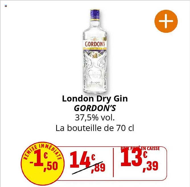London Dry Gin GORDON'S 37,5% vol. La bouteille de 70 cl