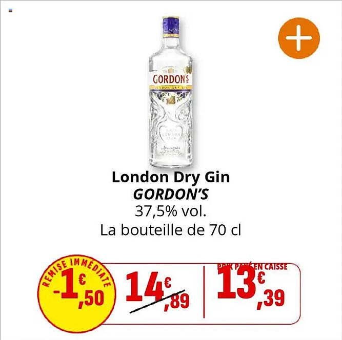 London Dry Gin GORDON'S 37,5% vol. La bouteille de 70 cl