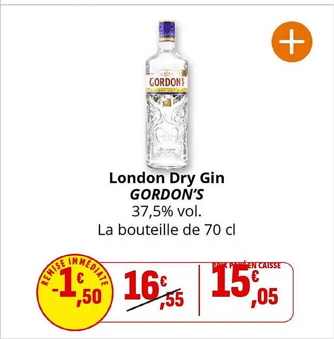 London Dry Gin GORDON'S 37,5% vol. - La bouteille de 70 cl