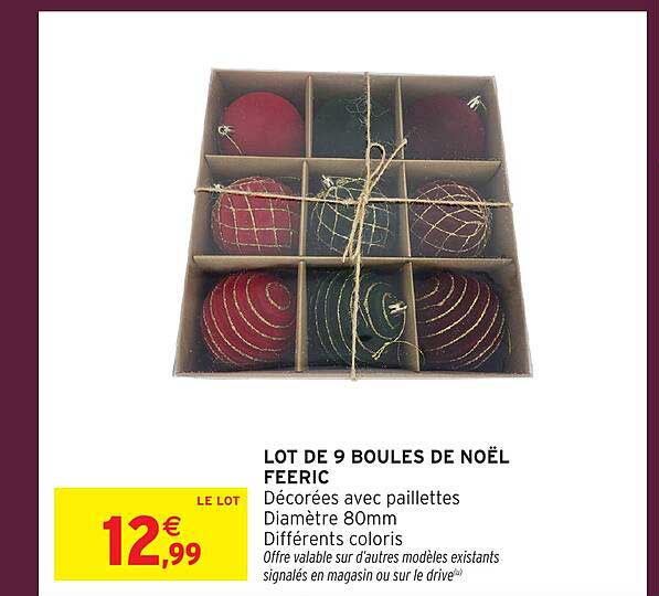LOT DE 9 BOULES DE NOËL FEERIC