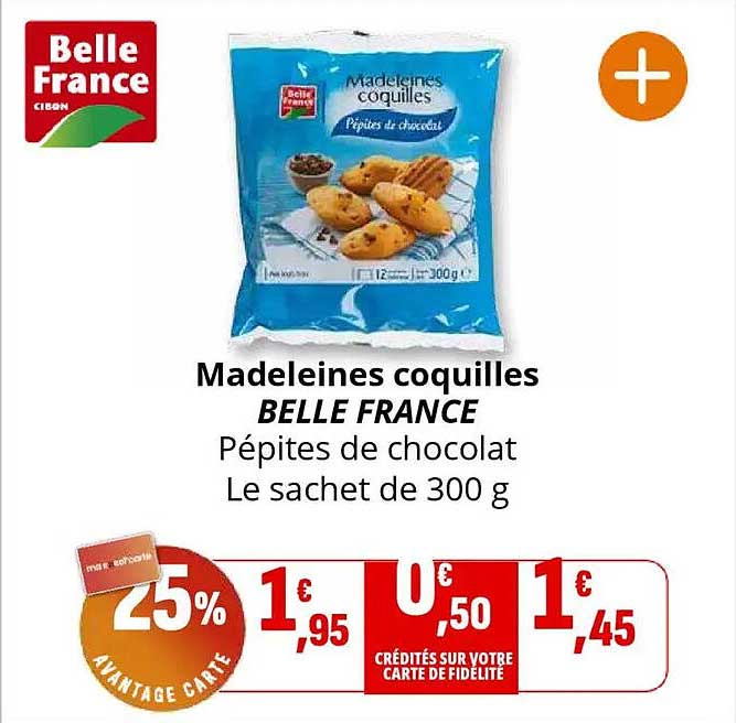 Madeleines coquilles BELLE FRANCE Pépites de chocolat Le sachet de 300 g