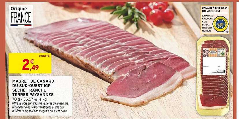 MAGRET DE CANARD DU SUD-OUEST IGP SÉCHÉ TRANCHÉ TERRES PAYSANNE