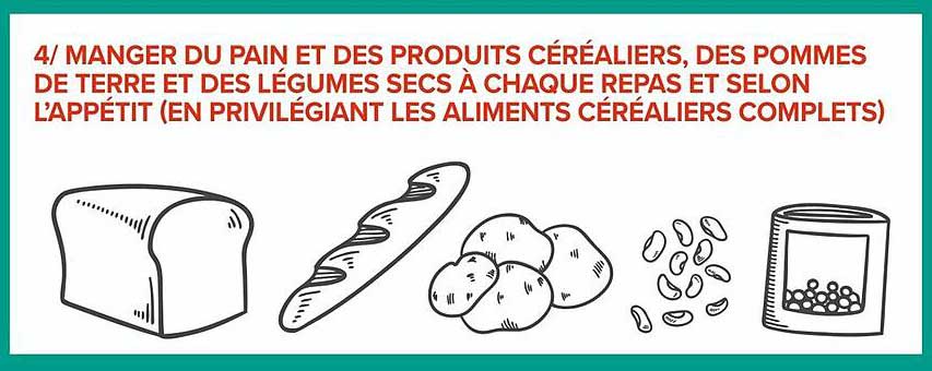 MANGER DU PAIN ET DES PRODUITS CÉRÉALIERS, DES POMMES DE TERRE ET DES LÉGUMES SECS À CHAQUE REPAS