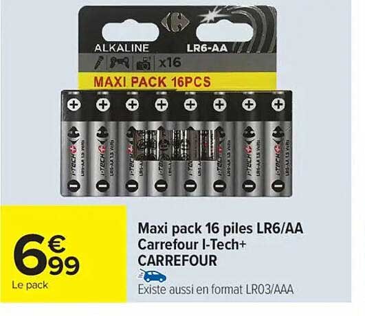 Maxi pack 16 piles LR6/AA Carrefour I-Tech+