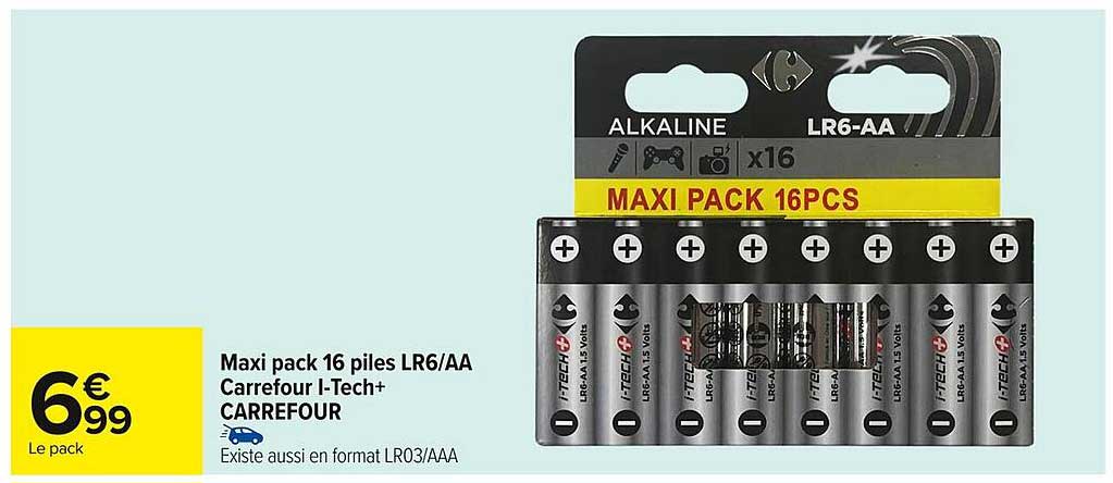 Maxi pack 16 piles LR6/AA Carrefour I-Tech+