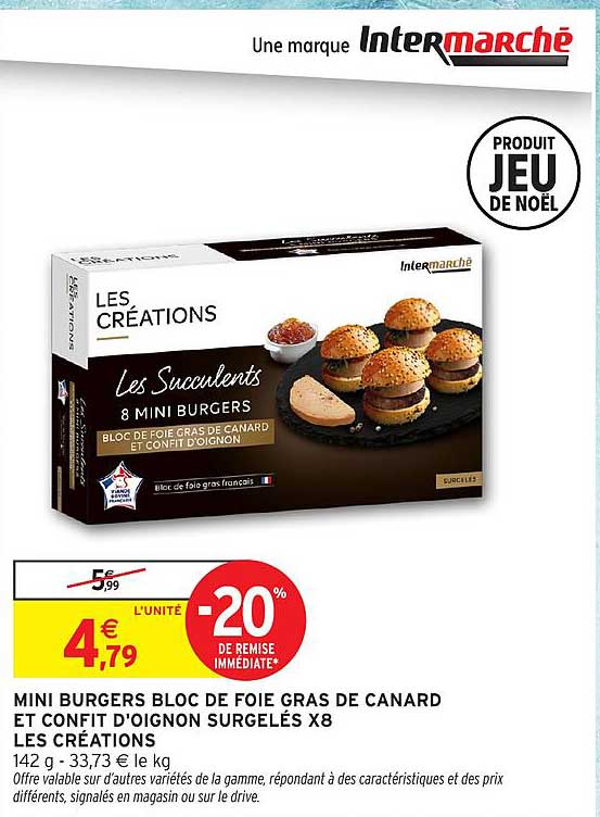 MINI BURGERS BLOC DE FOIE GRAS DE CANARD ET CONFIT D'OIGNON SURGELÉS X8