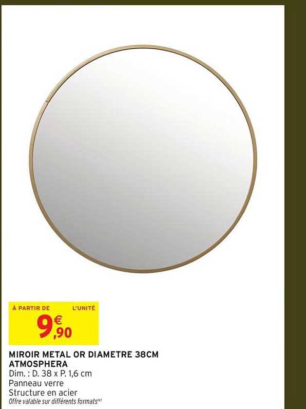 MIROIR METAL OR DIAMETRE 38CM ATMOSPHERA