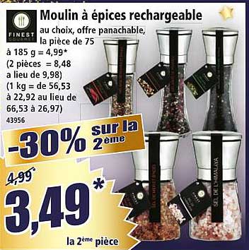 Moulin à épices rechargeable au choix, offre panachable, la pièce de 75
