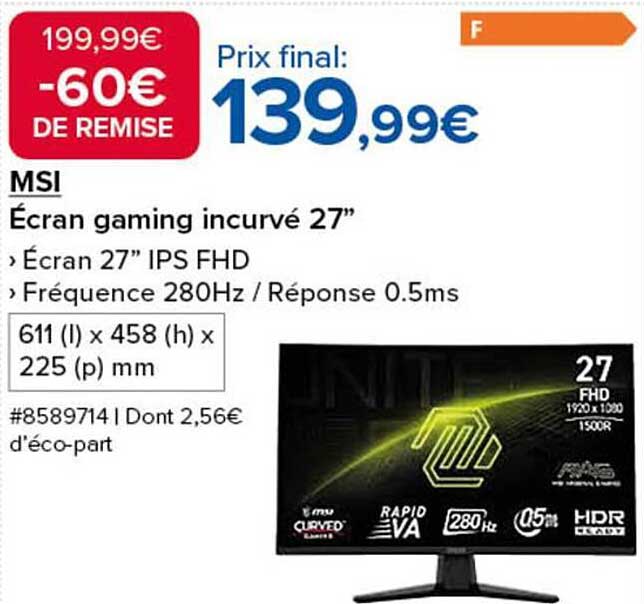 MSI Écran gaming incurvé 27"