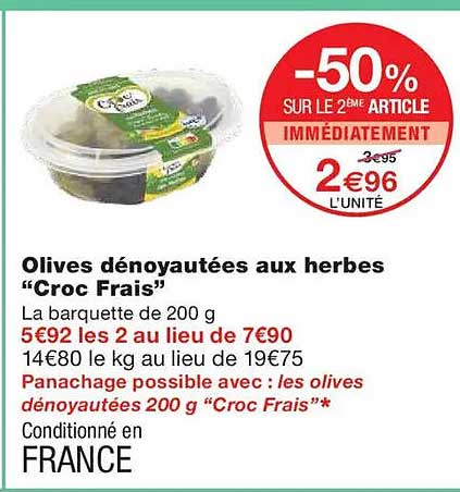 Olives dénoyautées aux herbes “Croc Frais”