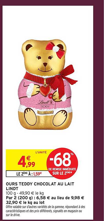 OURS TEDDY CHOCOLAT AU LAIT LINDT