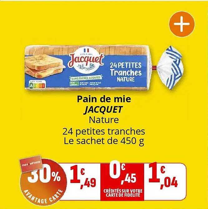 Pain de mie JACQUET Nature 24 petites tranches Le sachet de 450 g