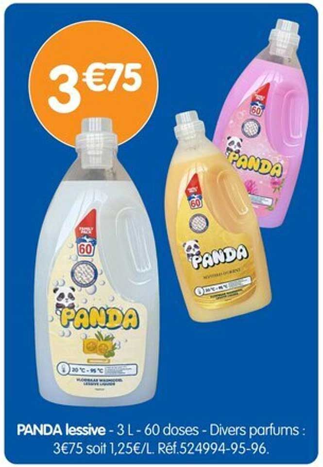 PANDA lessive - 3 L - 60 doses - Divers parfums : 3€75 soit 1,25€/L