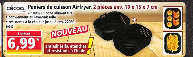 Paniers de cuisson Airfryer, 2 pièces env. 19 x 15 x 7 cm