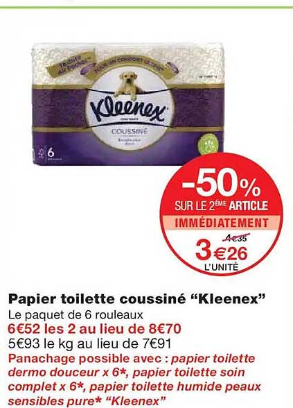 Papier toilette coussiné "Kleenex"