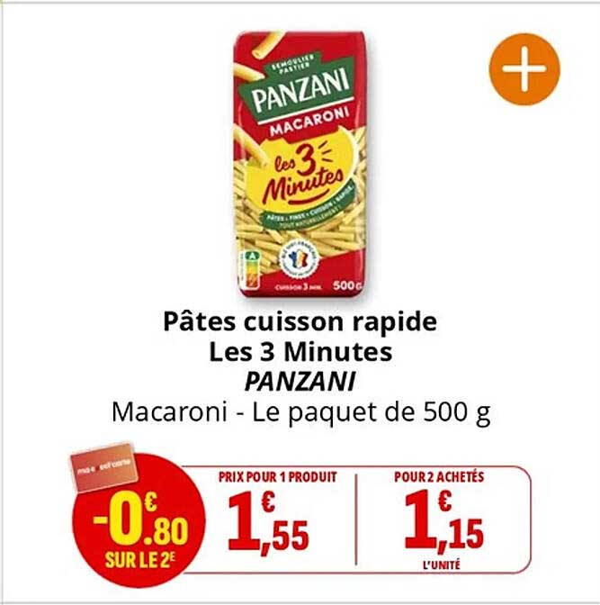 Pâtes cuisson rapide Les 3 Minutes PANZANI