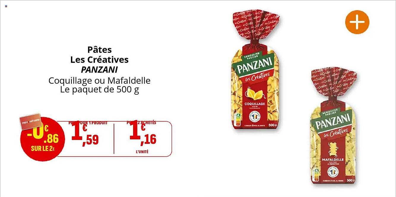 Pâtes Les Créatives PANZANI Coquillage ou Mafaldelle Le paquet de 500 g