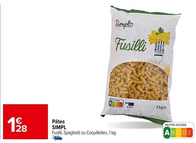 Pâtes SIMPL Fusilli, Spaghetti ou Coquillettes, 1 kg