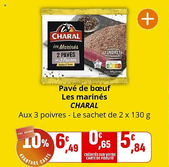 Pavé de bœuf Les marinés CHARAL Aux 3 poivres - Le sachet de 2 x 130 g