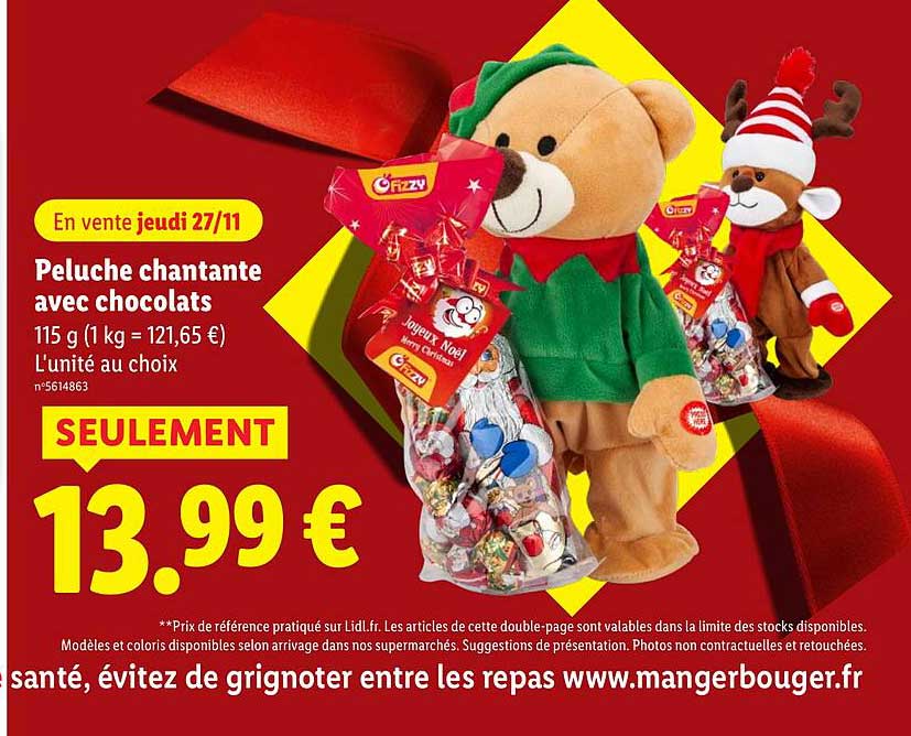 Peluche chantante avec chocolats