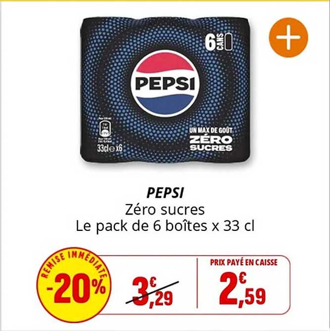 PEPSI Zéro sucres Le pack de 6 boîtes x 33 cl