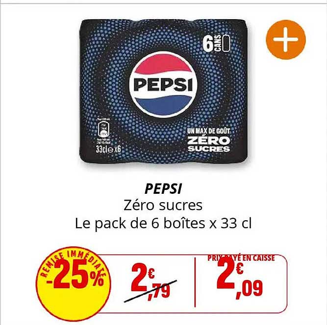 PEPSI Zéro sucres - Le pack de 6 boîtes x 33 cl