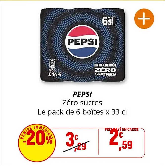 PEPSI Zéro sucres Le pack de 6 boîtes x 33 cl