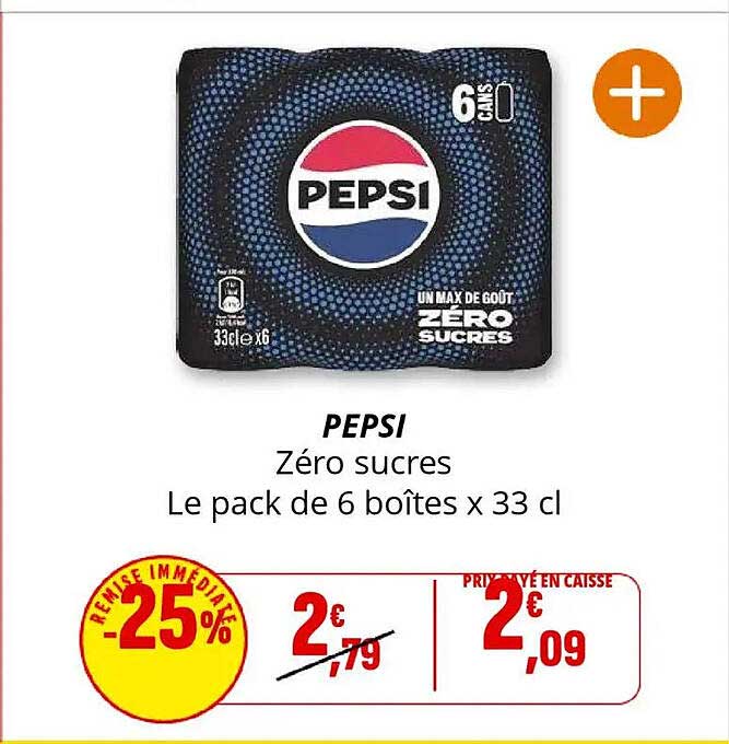 PEPSI Zéro sucres Le pack de 6 boîtes x 33 cl