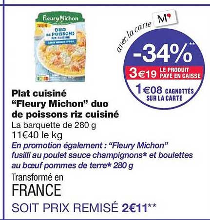 Plat cuisiné "Fleury Michon" duo de poissons riz cuisiné