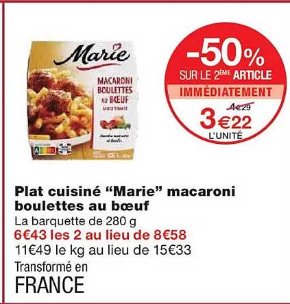 Plat cuisiné “Marie” macaronis boulettes au bœuf