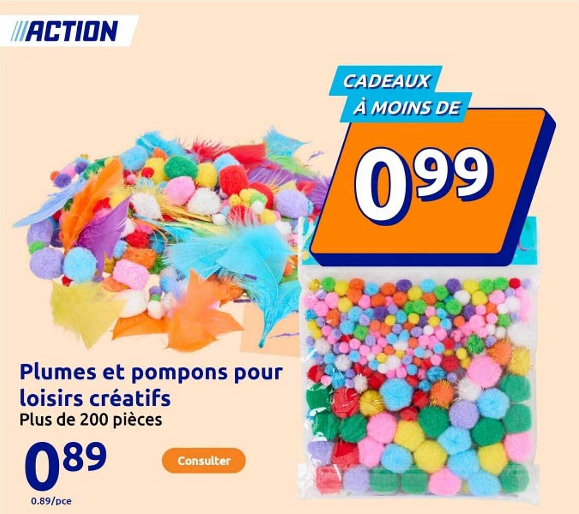 Plumes et pompons pour loisirs créatifs