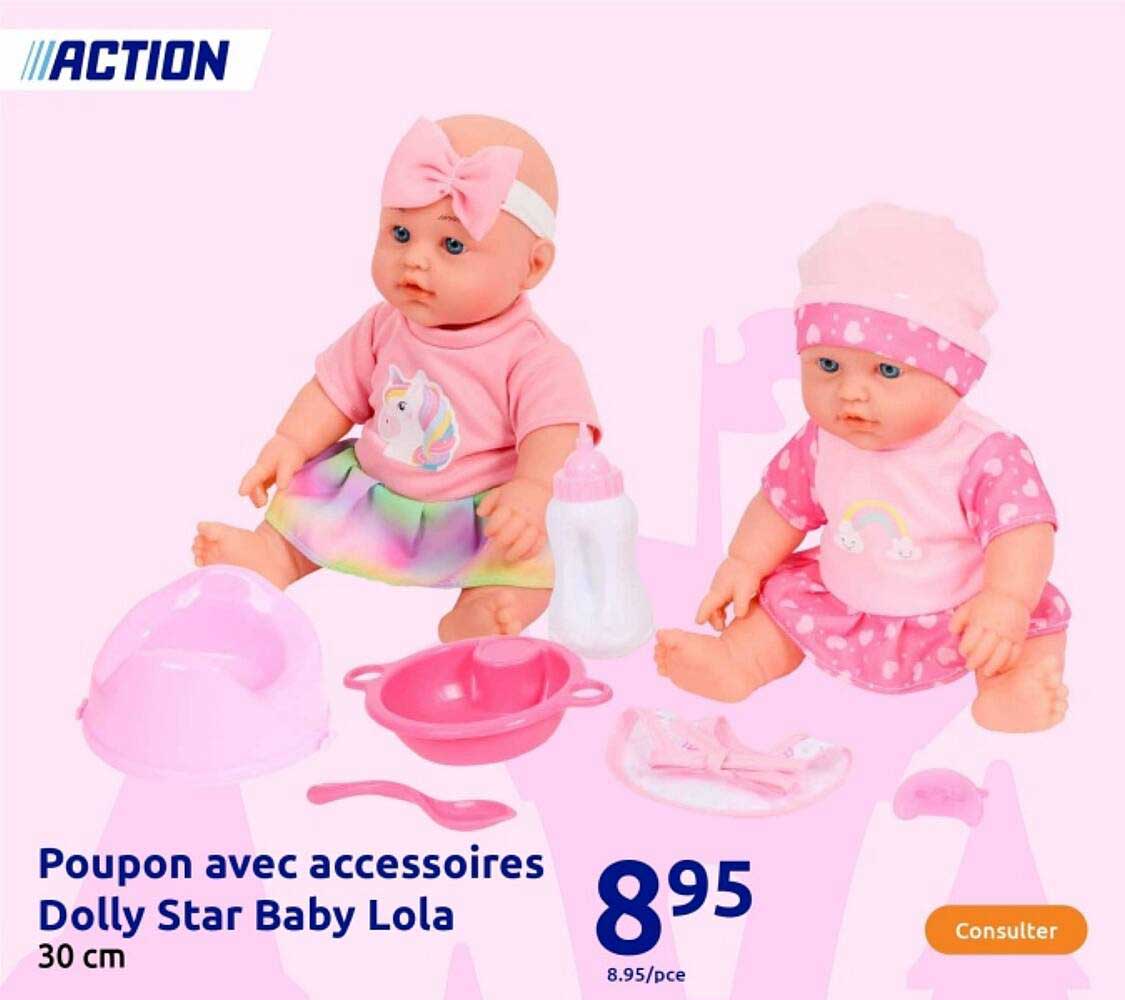 Poupon avec accessoires Dolly Star Baby Lola 30 cm