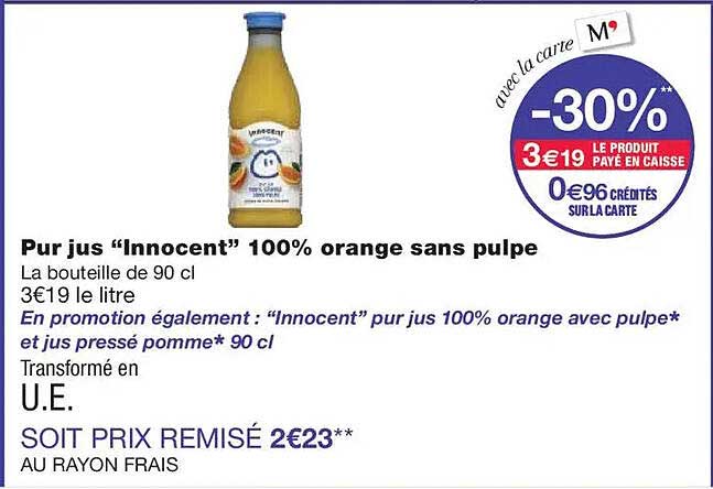 Pur jus "Innocent" 100% orange sans pulpe