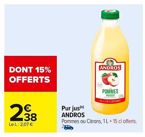 Pur jus(n) ANDROS Pommes ou Citrons, 1L + 15 cl offerts