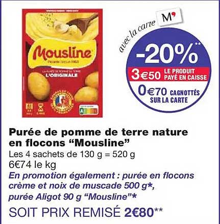 Purée de pomme de terre nature en flocons “Mousline”