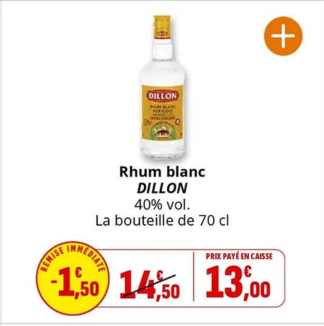 Rhum blanc DILLON 40% vol. La bouteille de 70 cl