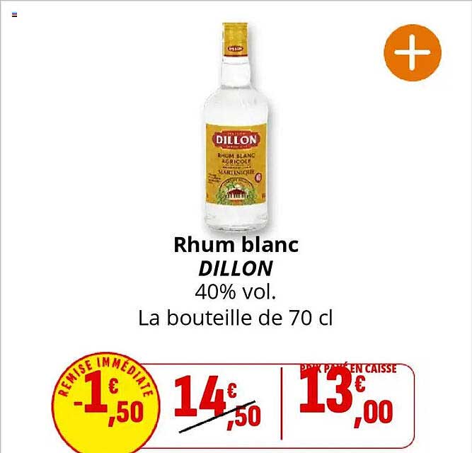 Rhum blanc DILLON 40% vol. La bouteille de 70 cl