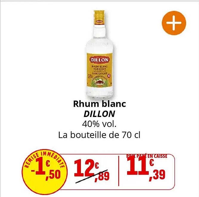 Rhum blanc DILLON 40% vol. La bouteille de 70 cl