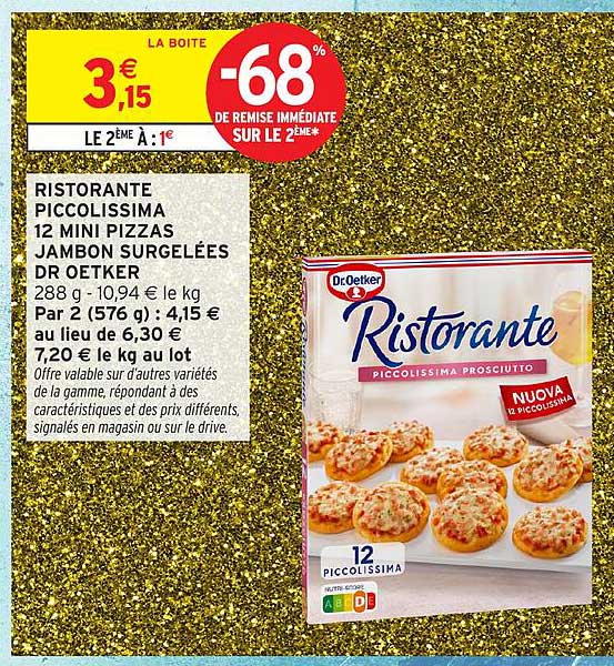 RISTORANTE PICCOLISSIMA 12 MINI PIZZAS JAMBON SURGELÉES DR OETKER